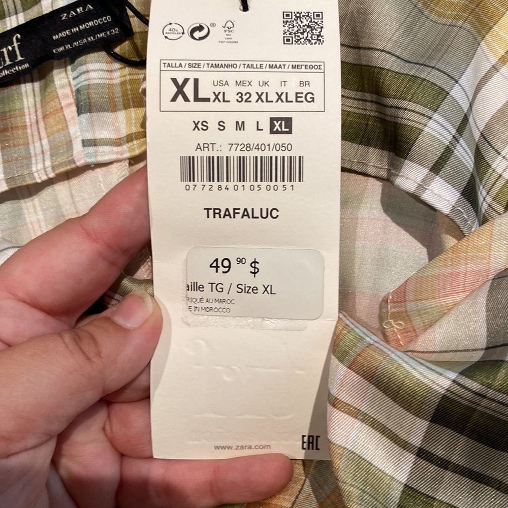 Zara TRF Pink, Green, Cream Plaid Check Satin Midi Maxi sun dress - Picture 9 of 13